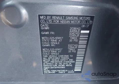 2017 Nissan Rogue S z USA, uszkodzony, nr VIN KNMAT2MT5HP615965